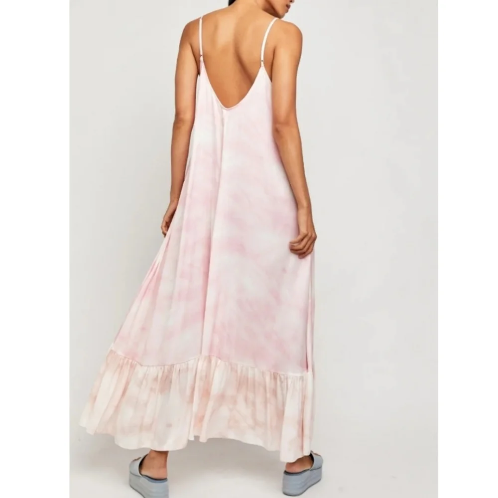 Free People Full On Maxi Slip Dress Flowy Relaxed Tiered Ruffle Hem Pink Sm NWT - Picture 3 of 16